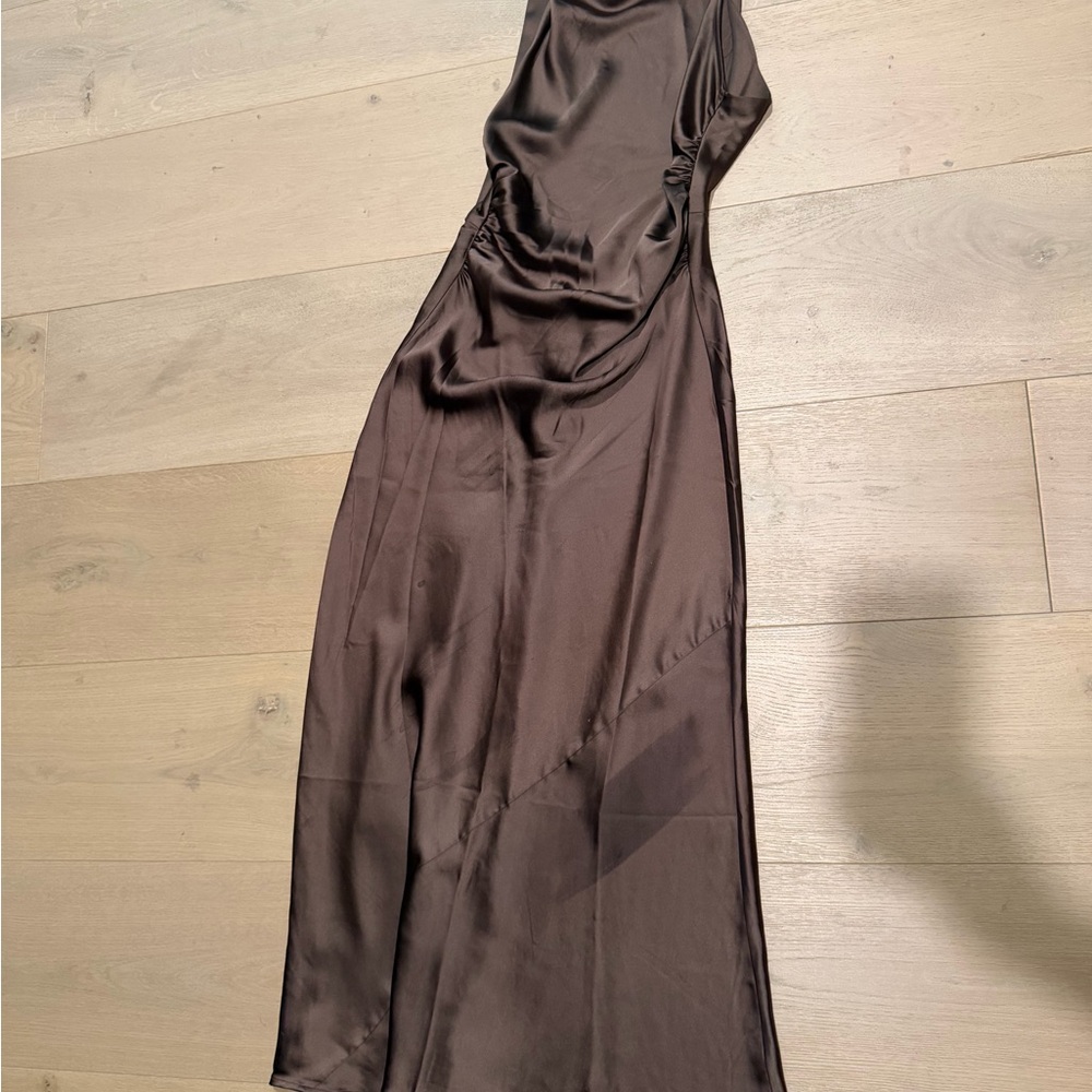 House of Harlow 1960 Satin Slip Midi Dress in Brown - Picture 1 of 1